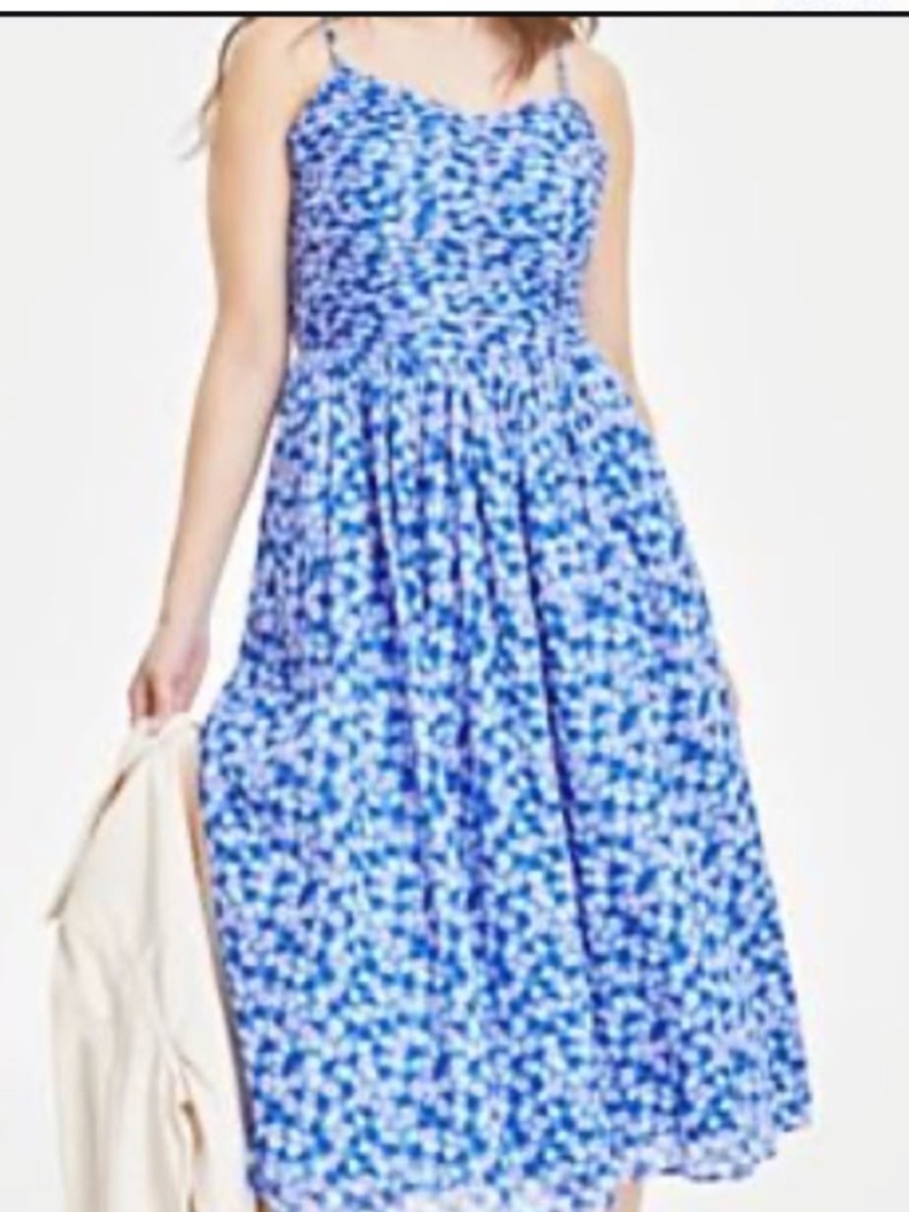 On 34th Women's Cotton Blue Floral Midi Sundress with Spaghetti Straps